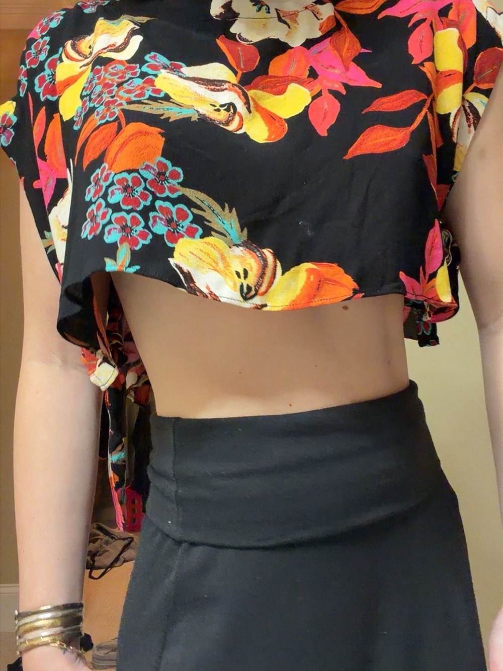 Free People Floral Crop Top with Adjustable Ties